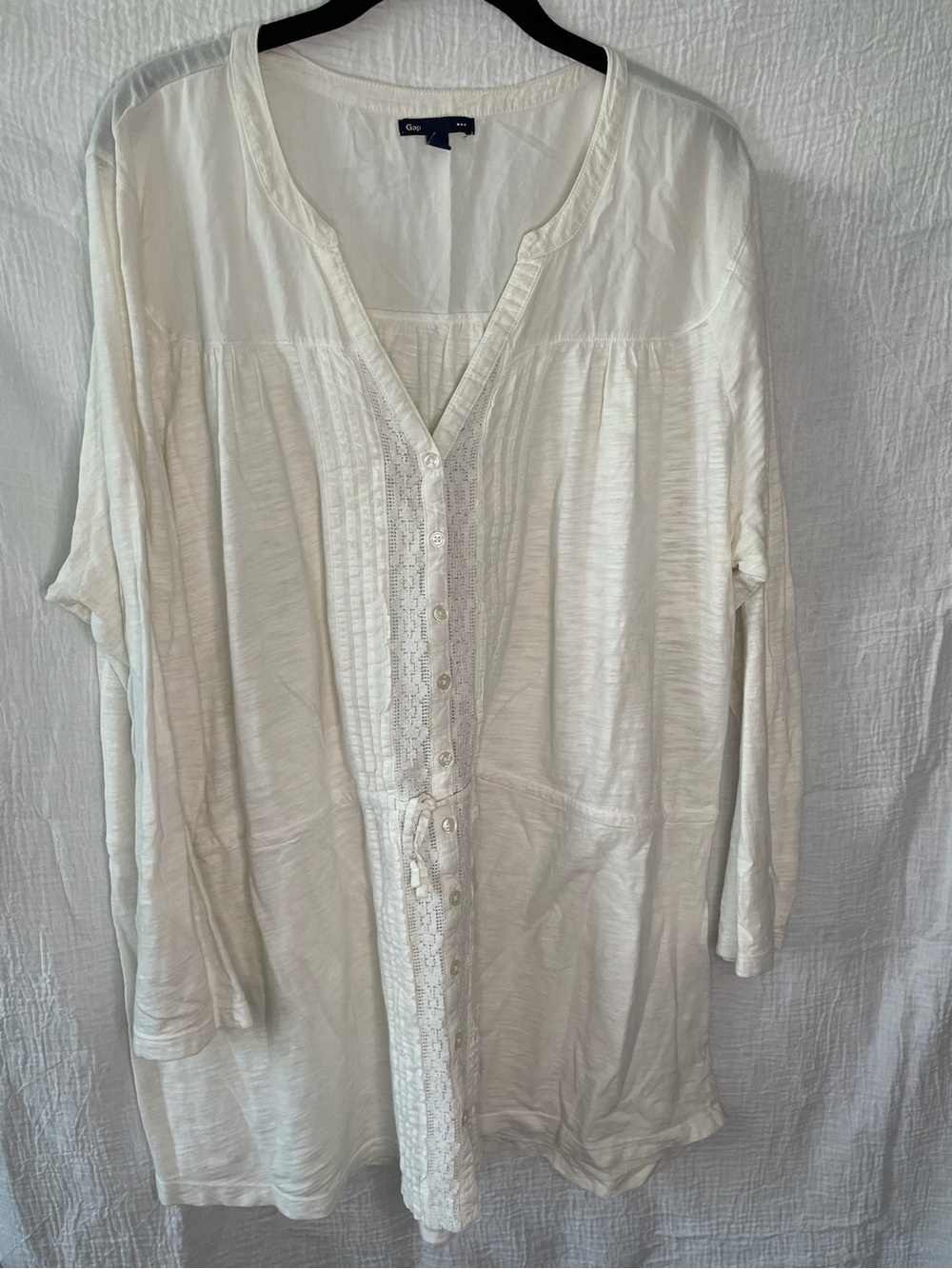 GAP White Button-Front Lightweight Tunic with Lace Trim